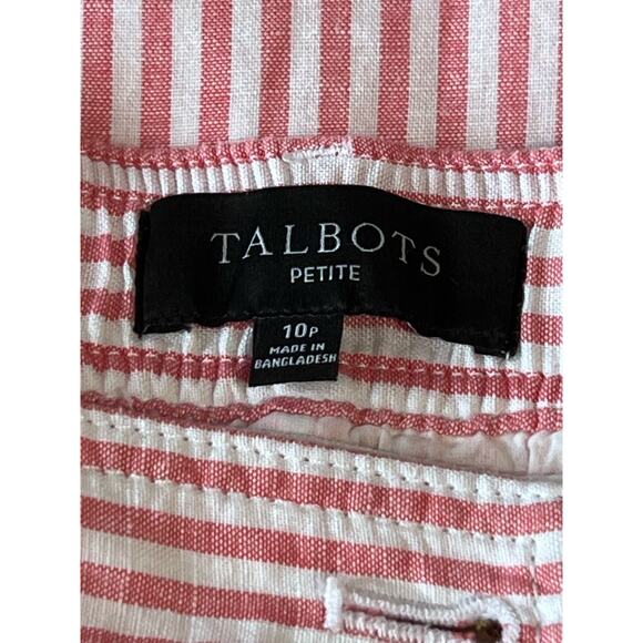 Talbots Linen Striped Short Skirt Sz 10P Pink Tie Waist w Pockets Cute & Soft - Picture 5 of 6